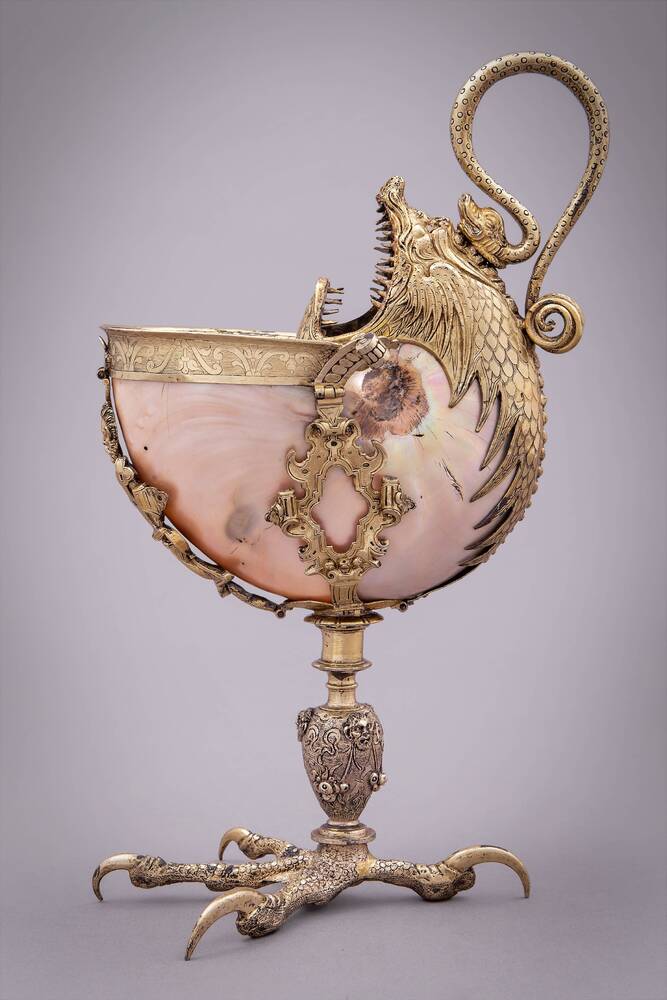 Nautilus cup on an eagle's claw