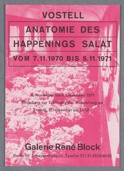 Einladung zur Ausstellung "Vostell. Anatomie des Happenings Salat vom 7.11.1970 bis 5.11.1971". Galerie René Block. Berlin. 6. November - 8. Dezember 1971