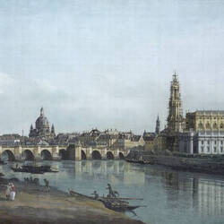 Dresden vom rechten Elbufer unterhalb der Augustusbrücke